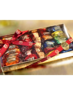 Caja de Discos de naranja con chocolate, frutas de Aragón y guirlachicos  - Bombonera Oro